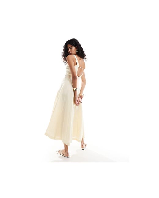 Selection - robe mi-longue en lin mélangé à coutures visibles - crème Mango en coloris White