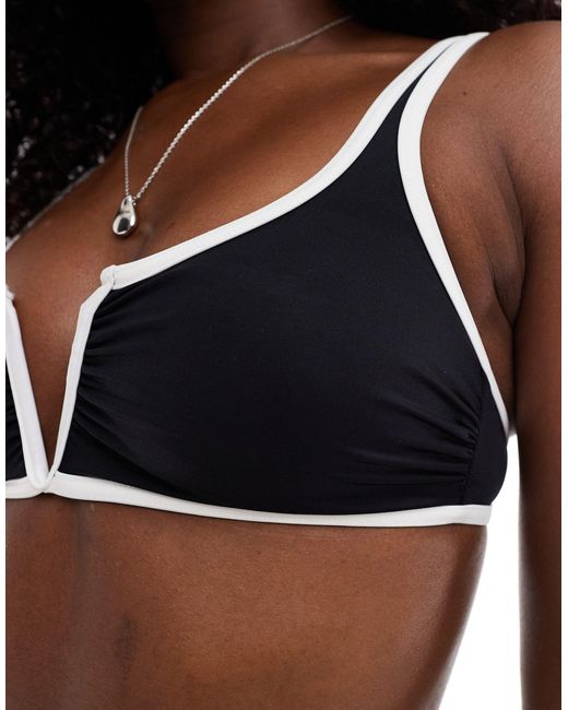 ASOS Black Mix And Match Contrast Binding V-wire Crop Bikini Top