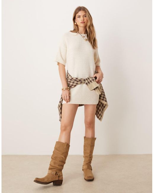ASOS Natural Knitted Stitch Relaxed T-shirt Mini Dress