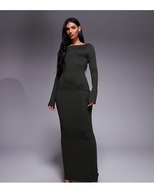 Kaiia Gray Exclusive Fine Knit Cowl Tie Back Long Sleeve Maxi Dress