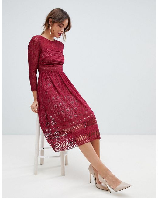 asos red lace midi dress