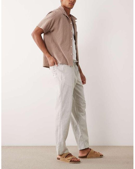 Jack & Jones Natural Loose Linen Mix Drawstring Trousers for men