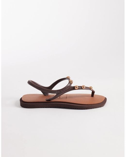 Havaianas Brown Square Toe Studded Flip Flops