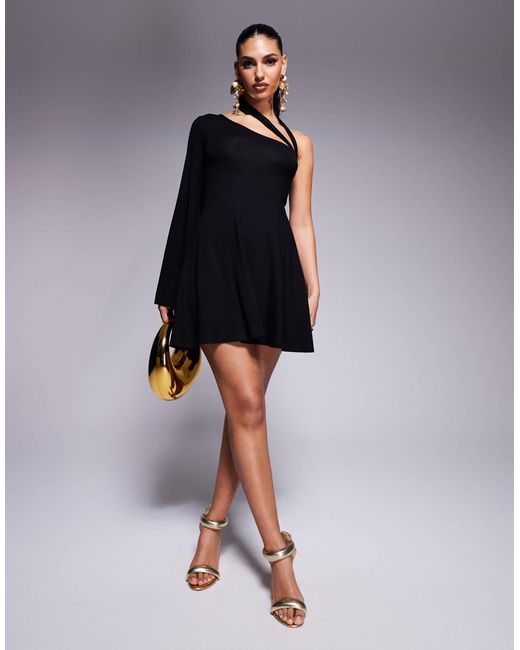 ASOS Blue Slash Off Shoulder Mini Dress With Bust Seam Detailing