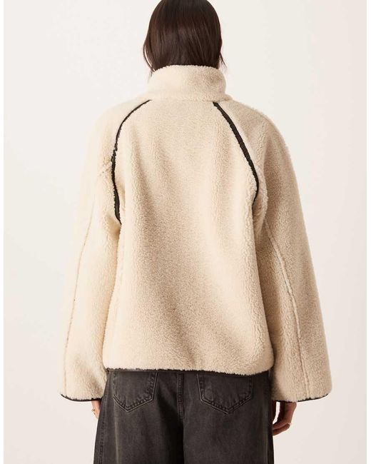 Gina Tricot Natural Oversized Reversible Borg Jacket With High Funnel Neck