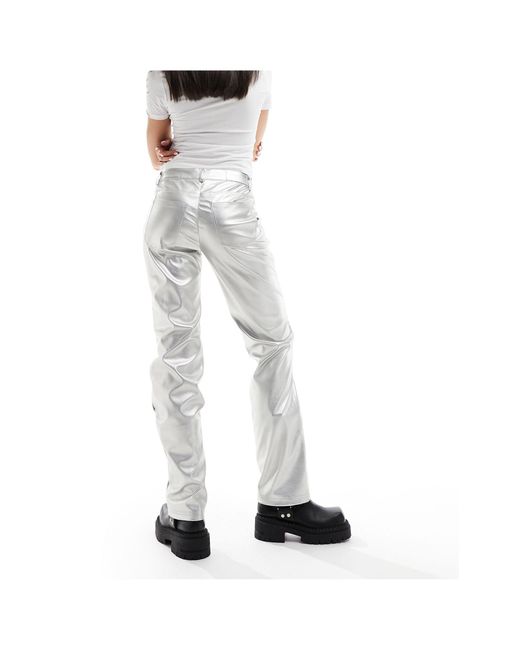 ONLY White Metallic Straight Leg Trousers