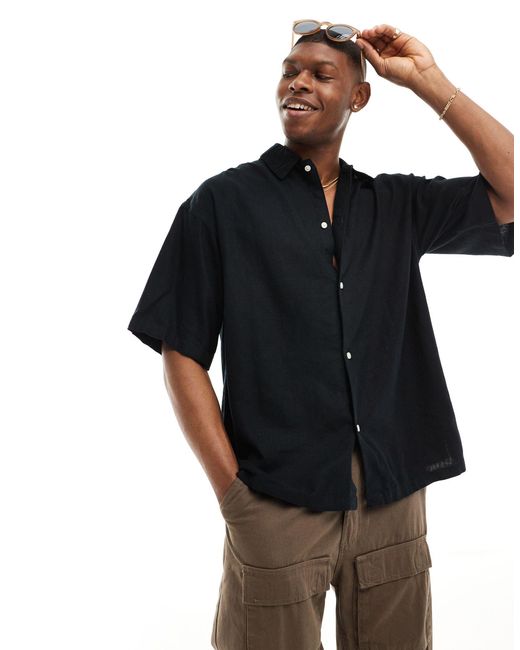 Chemise boutonnée ultra oversize en lin mélangé Jack & Jones pour homme en coloris Black