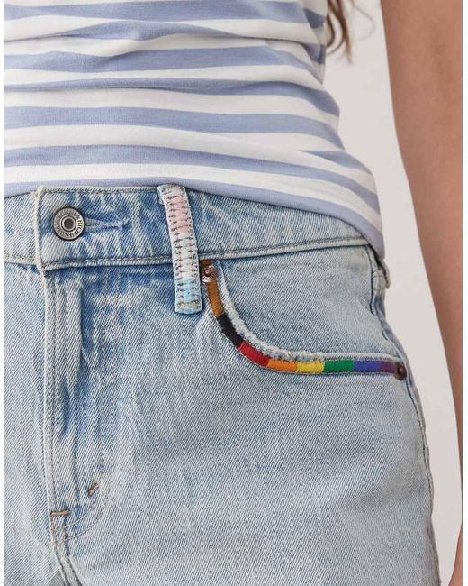 Abercrombie & Fitch Blue Mid Rise A-line Denim Shorts With Raw Hem