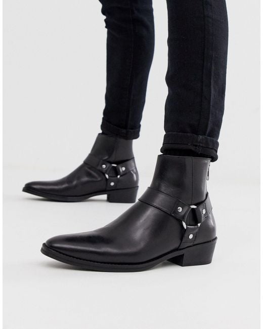 ASOS Leather Cuban Heel Western Chelsea Boots in Black for Men - Lyst
