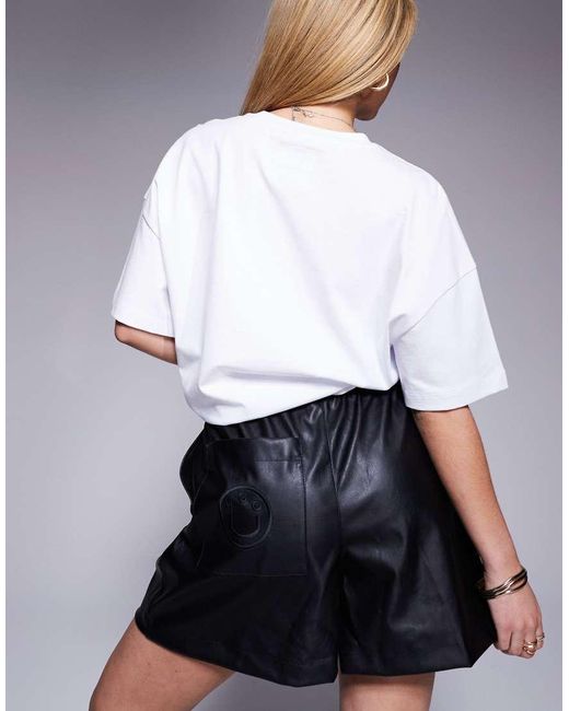 HUGO Black Elasticated Waist Faux Leather Shorts