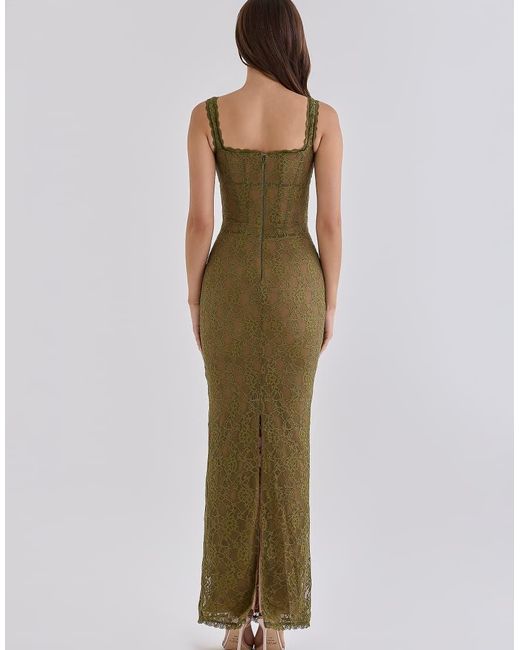 House Of Cb Green Aureliana Lace Scallop Trim Maxi Dress