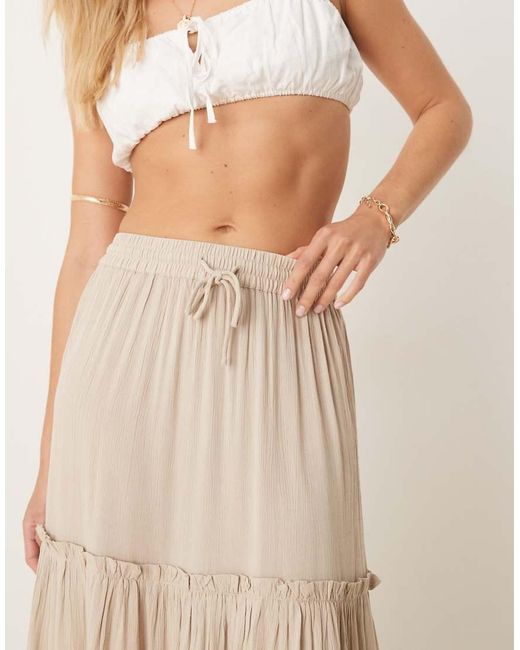 Vila Natural Tiered Boho Maxi Skirt