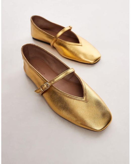 TOPSHOP Blue Babette Leather V Detail Ballet Flats