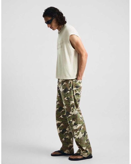 Bershka Green Crossover-waist Print Jeans for men