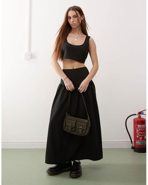 Collusion Black Tailored Drop Waist Pinstripe Midi Skirt Co-ord