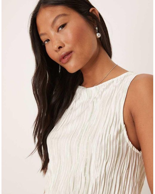 Vila Natural Plisse Slash Neck Sleeveless Top Co-ord