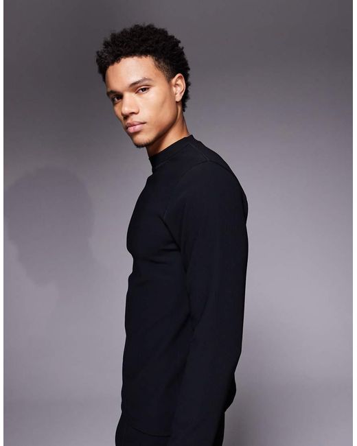 ASOS 4505 Ski & Snow Blue Asos 4505 Ski Thermal Ribbed Fleece Back Base Layer Mock Neck With Sweat Wicking for men