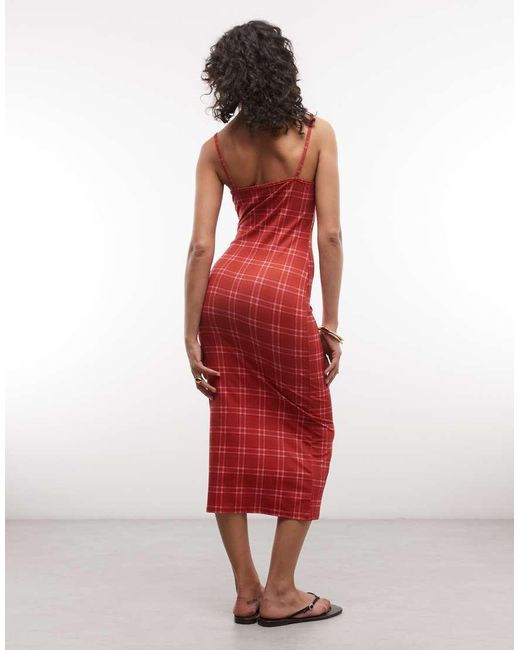 Reclaimed Vintage Red Strappy Ruched Bust Midi Dress