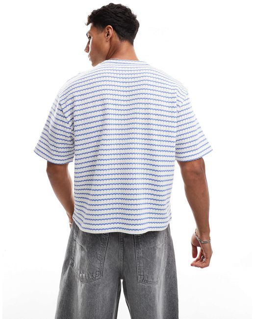ASOS – locker geschnittenes, schweres cropped-t-shirt mit strukturstreifen in White für Herren
