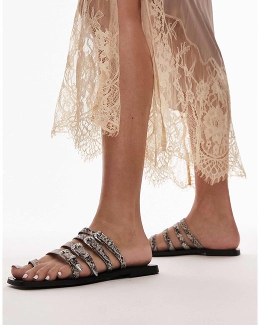 TOPSHOP Multicolor – keira – ledersandalen mit em schlangenmuster und western-schnallen