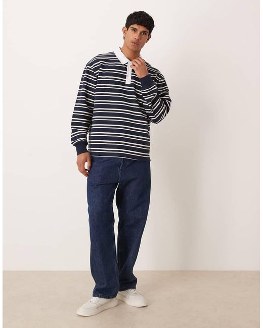 ASOS Blue Relaxed Fit Rugby Polo Sweatshirt for men
