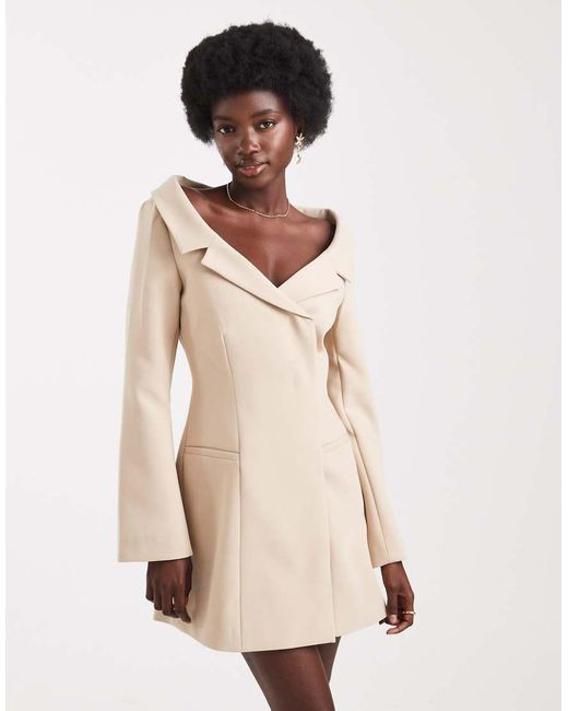 ASOS Natural Off Shoulder Blazer Dress