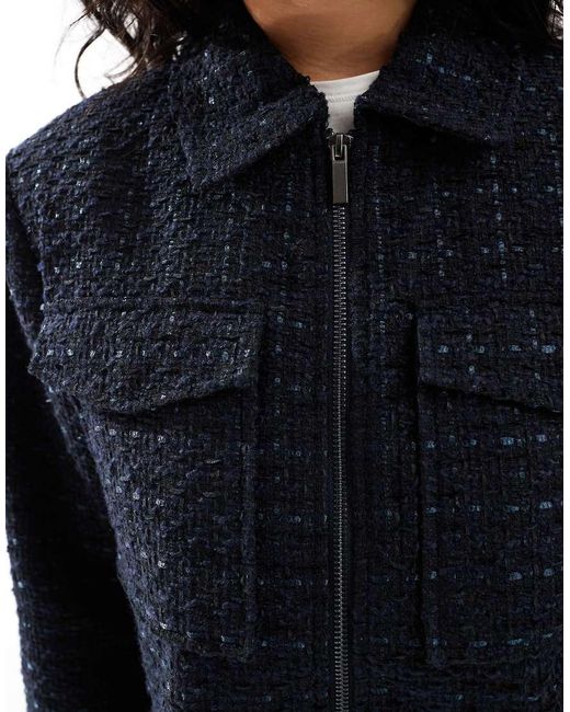ONLY Black Zip Through Boucle Cropped Jacket