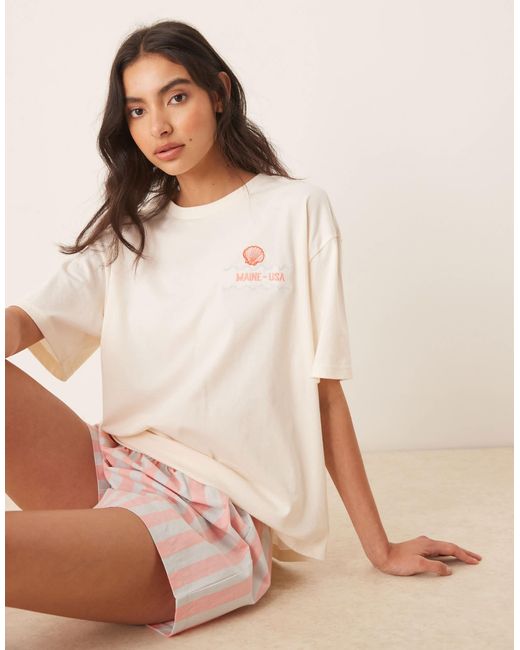 ASOS Pink Woven Shorts And Graphic Tee Pajama Set