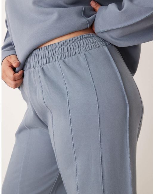 ASOS Blue Asos Design Curve Interlock Super Wide Leg jogger With Seam Detail