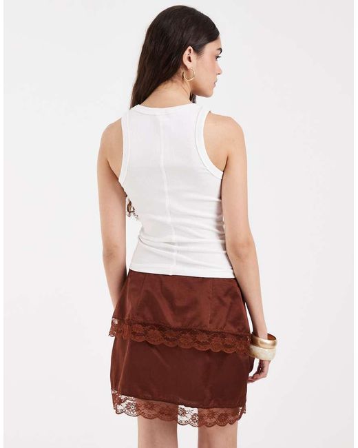 Muse Assembly Brown Pammy Lace Trim Mini Skirt