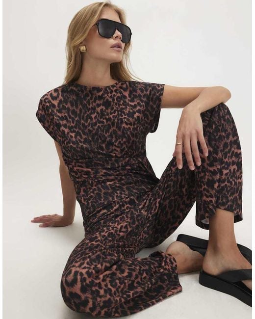 River Island Brown Leopard Textured Tie Side Top