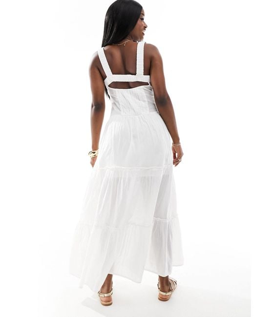 ASOS White Bust Cup Maxi Sundress With Ruched Strap Detail