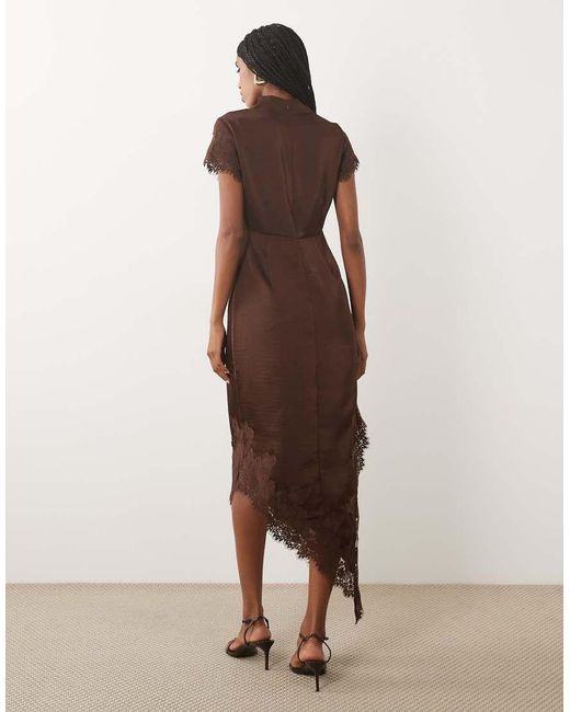 Vero Moda Brown Cap Sleeve Lace Skirt Detail Satin Maxi Dress