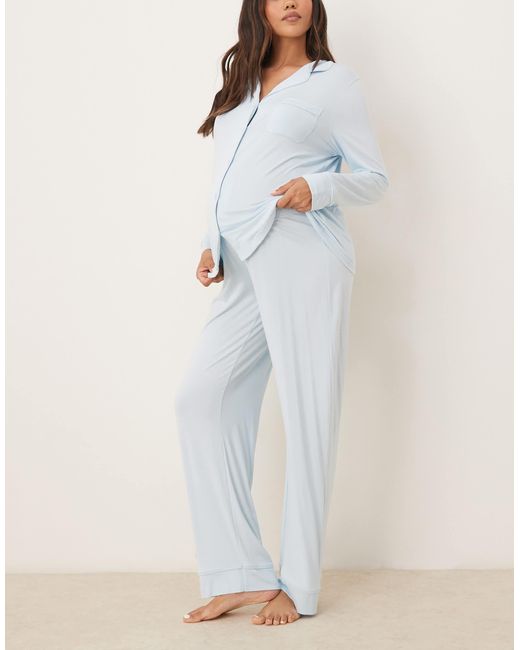 ASOS White Asos Design Maternity Super Soft Long Sleeve Shirt & Pants Pajama Set