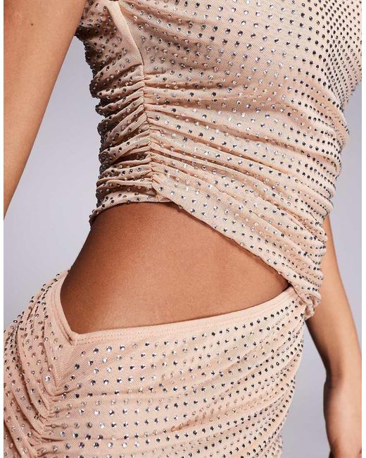 SIMMI Gray Odette Nude Hot Fix Off The Shoulder Maxi Dress