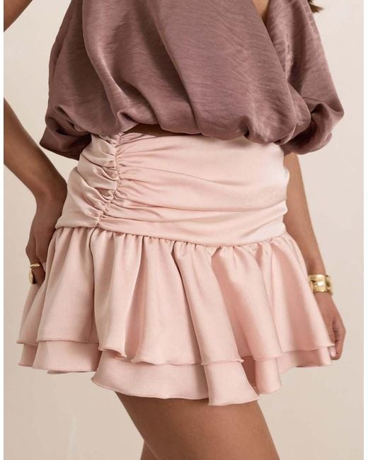 Missy Empire Pink Satin Ruffle Mini Skirt