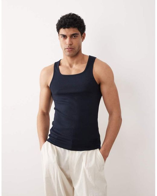 ASOS Blue Muscle Fit Ribbed Tank With Square Neck for men