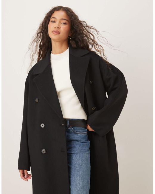 Mango Black Wool Mix Double Breasted Midi Coat