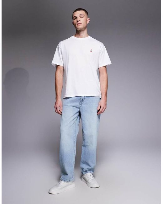 Jack & Jones White Oversized T-Shirt With Ace Of Hearts Backprint for men