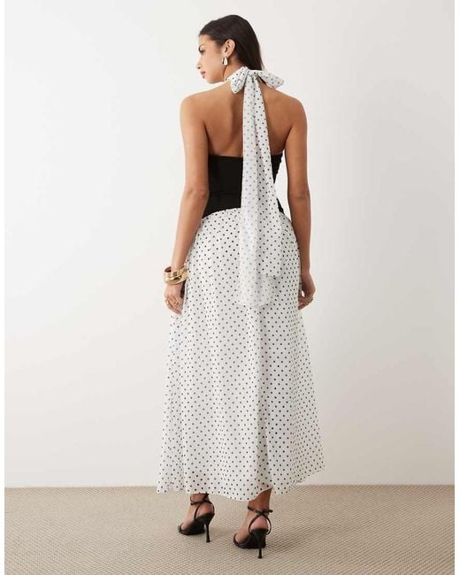 TFNC London White Chiffon Contrast Waistband Halter Neck Maxi Dress