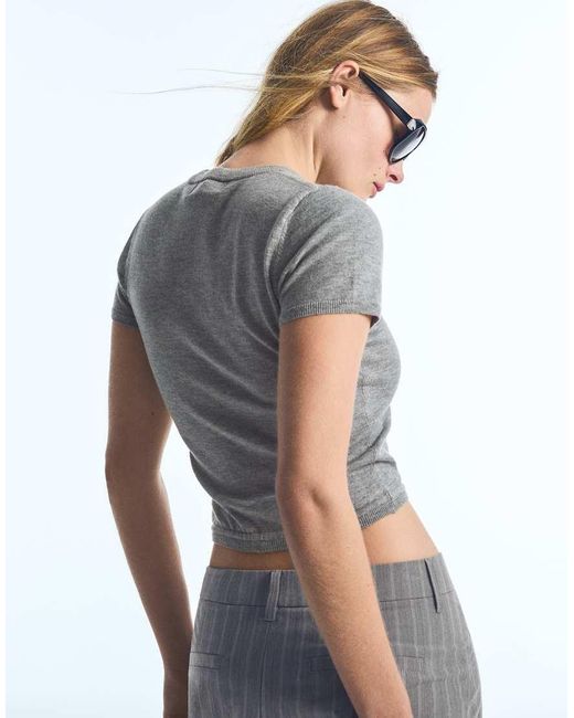 Bershka Gray Round Neck Short-Sleeved T-Shirt