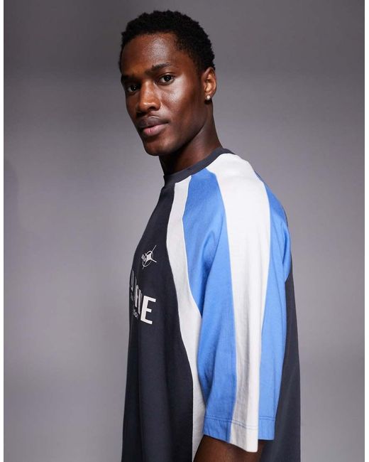 ASOS Blue Boxy Oversized T-shirt With Cut And Sew Paneling And Sports Graphic for men
