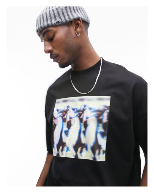 Topman White Extreme Oversized Fit T-shirt With Blurred Horse Print for men