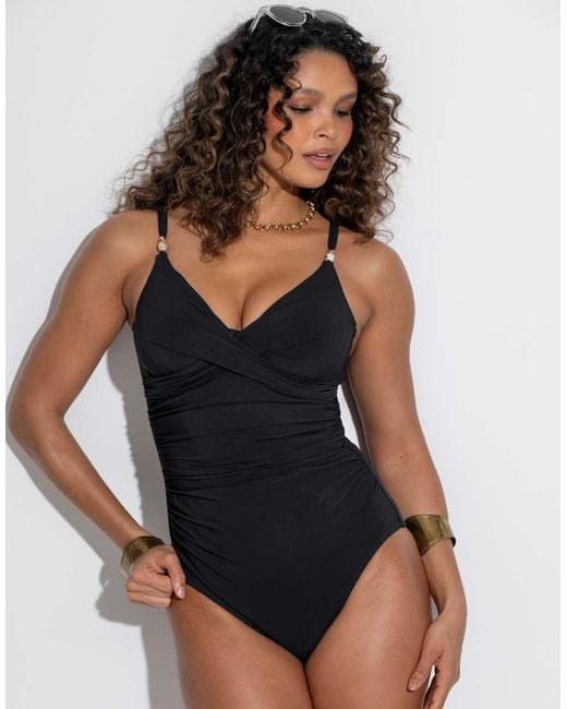Pour Moi Black Tulum Luxe Matte Non-Padded Underwired Twist Front Control Swimsuit