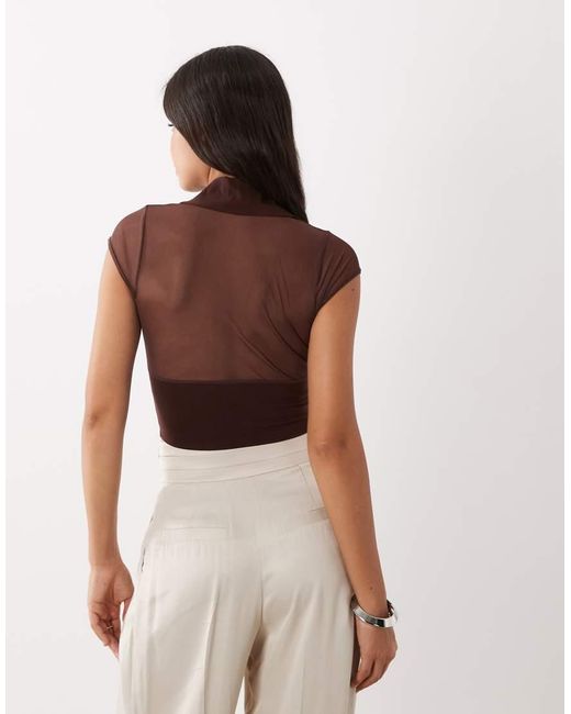 ASOS Brown Mesh Corset Top With Bengaline Hook And Eye Waist