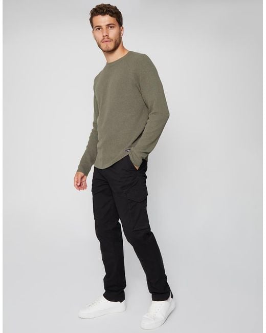 Threadbare Black Cotton Cargo Trousers With Stretch for men