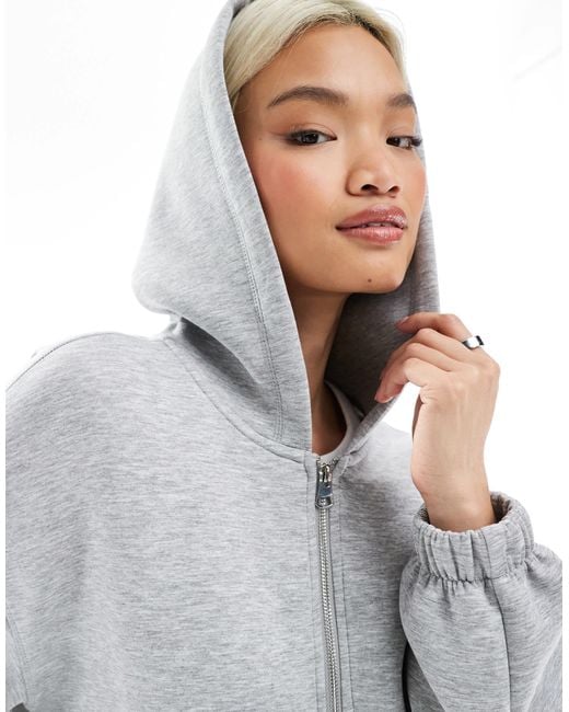 Bershka White Oversized Zip Up Hoodie
