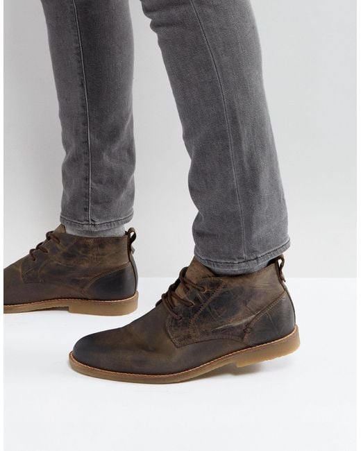 River Island Brown Leather Desert Boots for men