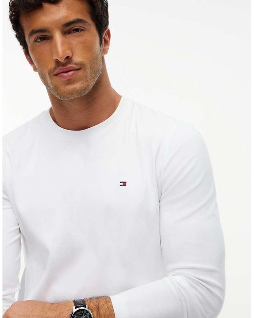 Tommy Hilfiger White Slim Interlock Knit Long Sleeve T-Shirt for men