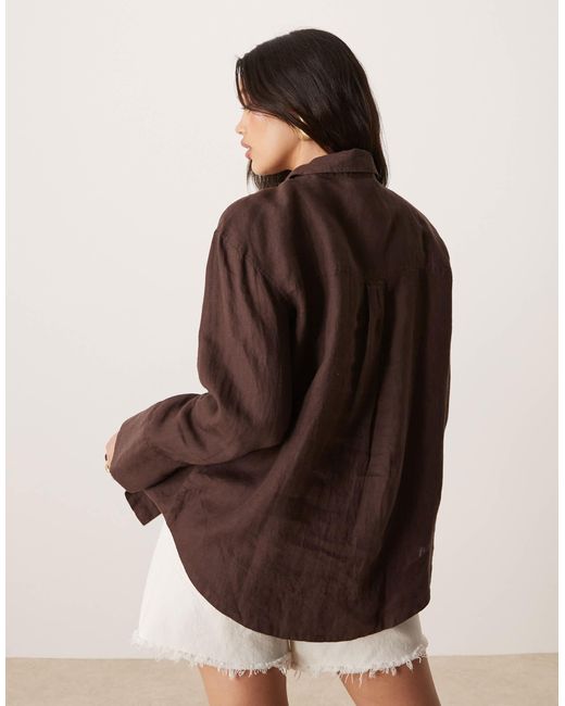 Gina Tricot Brown – langärmlige relaxed-fit-hemdbluse aus leinen